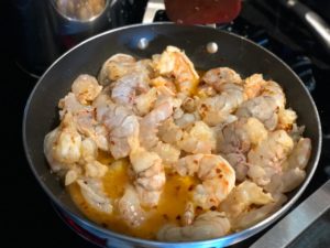Partially cooked prawns